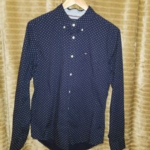 Tommy Hilfiger Blue Polka Dot Spiral Collard Shirt, Size M